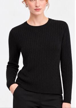 Charter Club 2-ply cashmere black cableknit sweater M